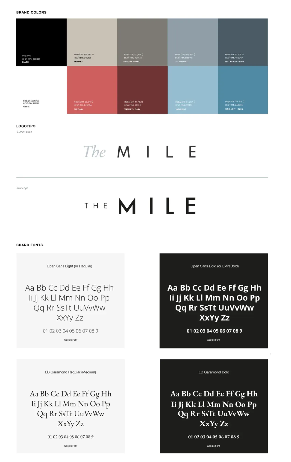 The Mile brand system: colours, logotypes and brand fonts