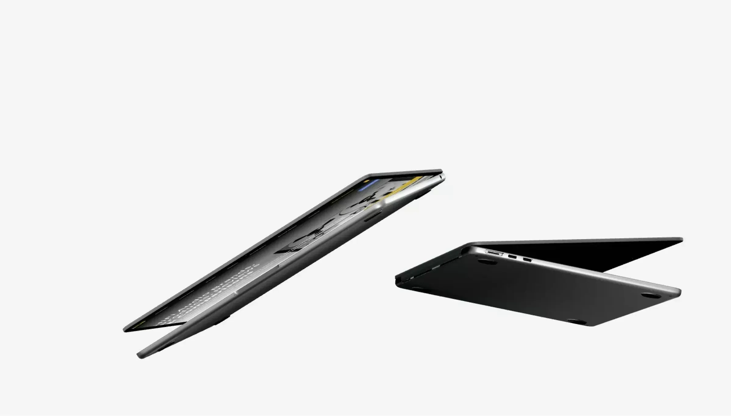A laptop opened and shown from two angles