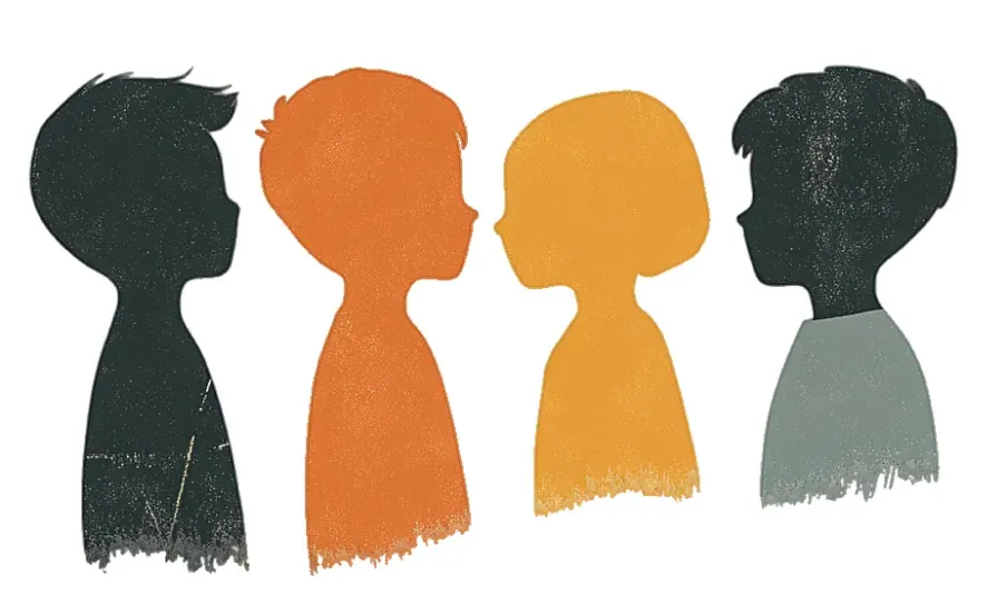 Illustration of four children in cut-paper style