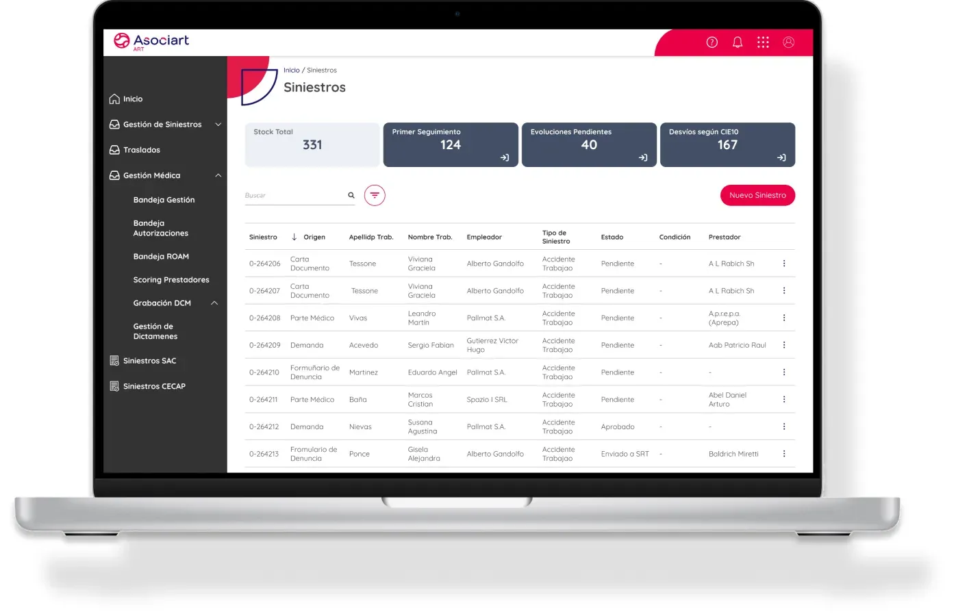 The reengineered Asociart claims management screen on a laptop